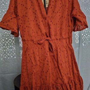 Women’s Eyelet Tie-Waist Dress in Rust